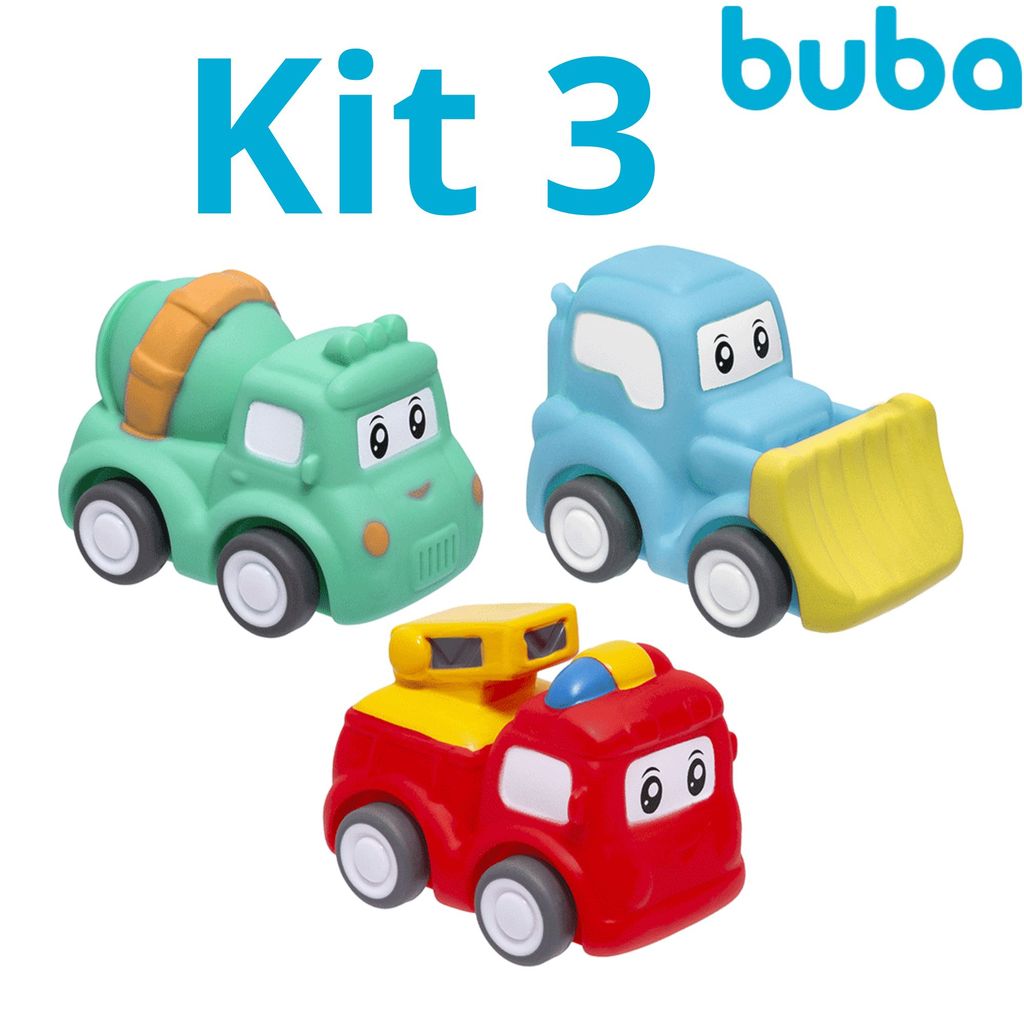 Kit 3 Carrinho Mordedor Brinquedo Em Vinil Macio Soft Com Rodinhas Bebe Criança Infantil Buba