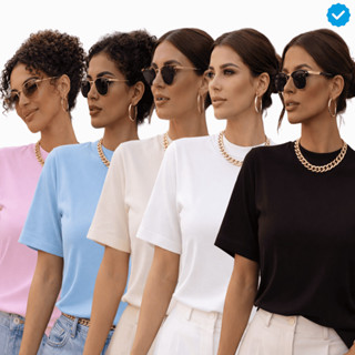 KIT 5 Camisetas Oversized Feminina 100% Algodão Gola Alta Lisa Básica Dia a Dia Casual e Academia em Oferta na Shopee