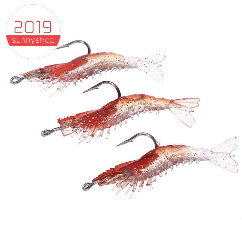 [Bestseller S] 3 Unidades 6cm/3g Isca De Pesca Artificial Camarão Macia Equipamento Noctilucente Realista Com Gancho Ver