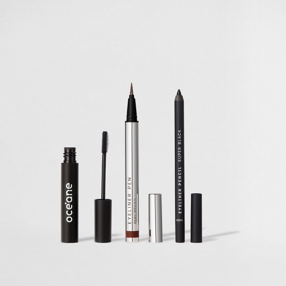 Kit Gel de Sobrancelha + Caneta Delineadora Marrom + Lápis para Olhos Preto (3 Produtos)