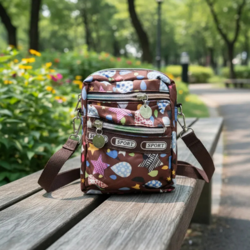 Bolsa Tranversal spot Estampada marrom Alça Longa Nylon Nailon Bolsinha Tira colo