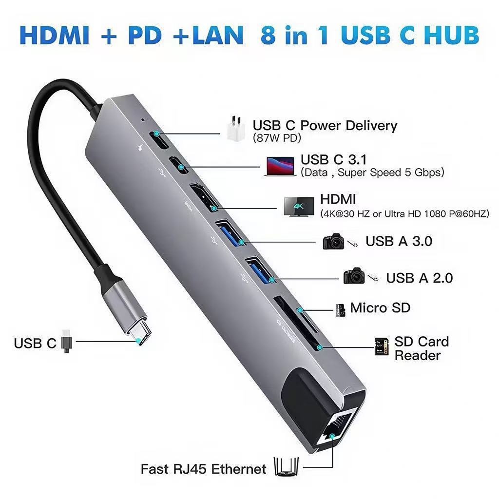 Adaptador Hub Tipo C HDMI Micro Sd Tf M1 4k Usb 3.0 Para computador todo tipo