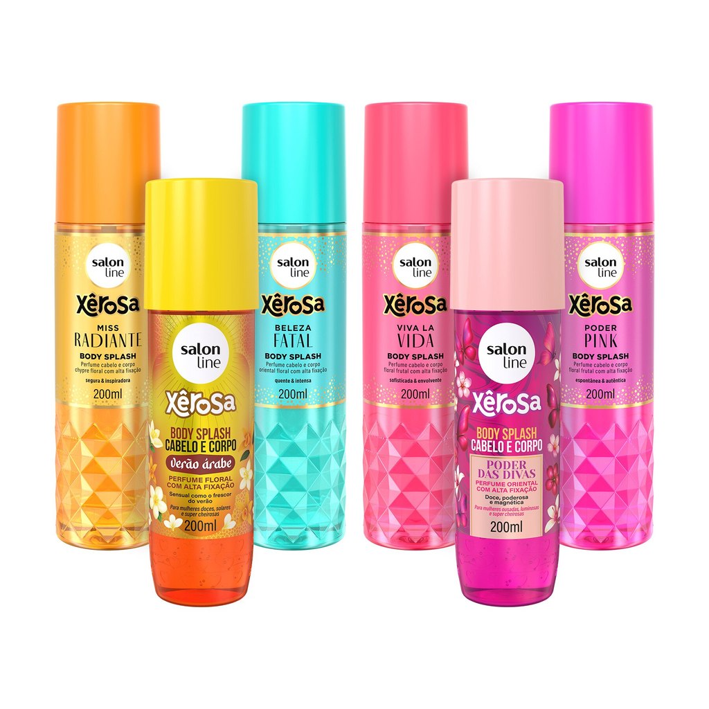 Kit Xêrosa Body Splash Verão Árabe, Poder das Divas, Poder Pink, Miss Radiante, Beleza Fatal e Viva La Vida