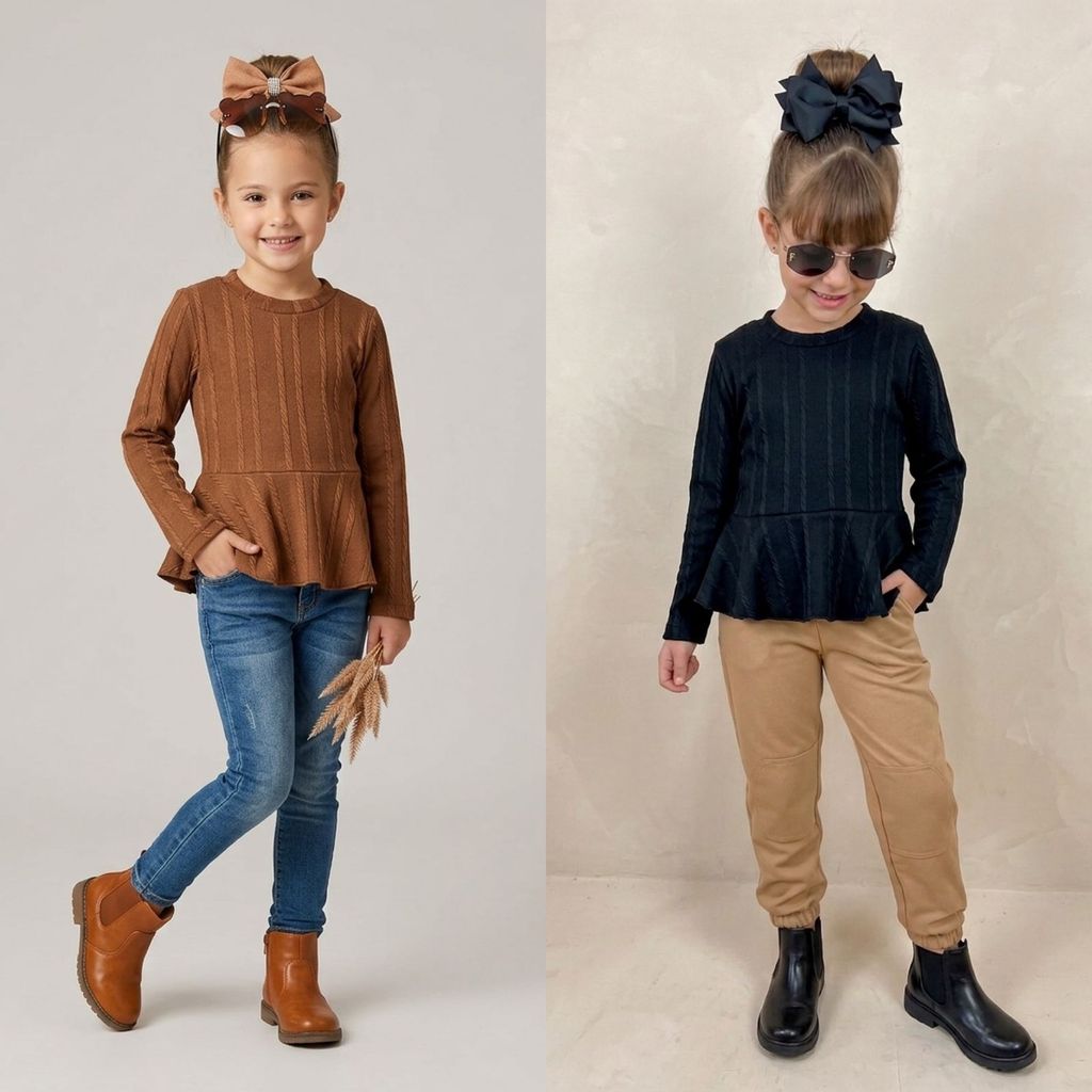 Blusa Infantil Feminina Batinha Manga Longa com Elastano Roupa Menina Confortável Estilosa