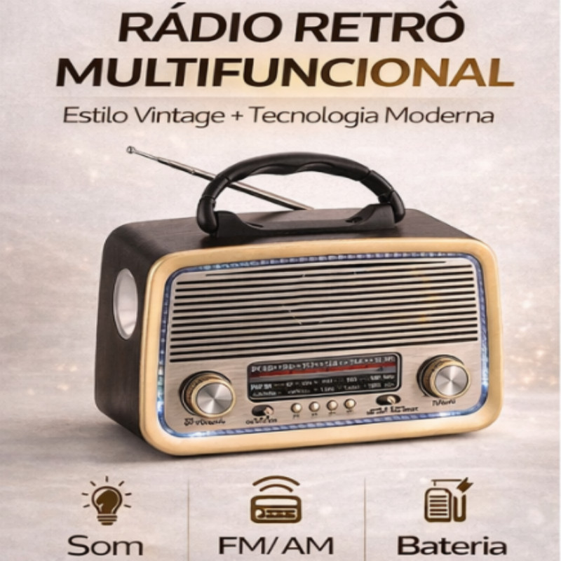 Rádio Retro Vintage Bluetooth Am Fm Usb Aux Sd Caixa de Som Recarregável Antena Analogico