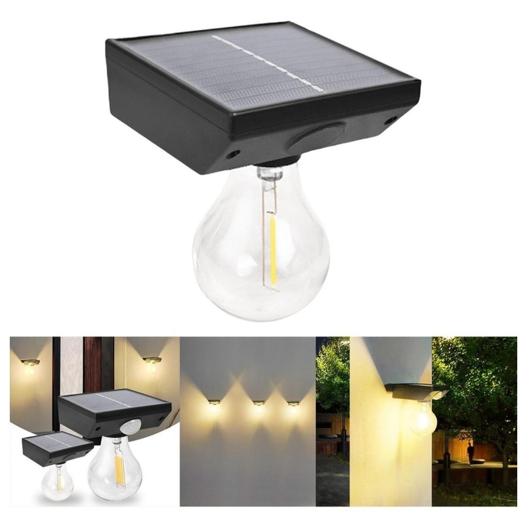 Lâmpada Solar LED Decorativa Vintage 8x11cm Sensor Automático Jardim Área Externa DKL