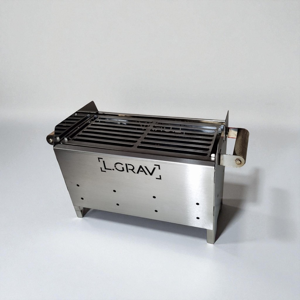 Churrasqueira Desmontável Portátil Aço Inox Com Grelha Suporte Espeto Giratorio Maleta Camping Carvão Praia Media