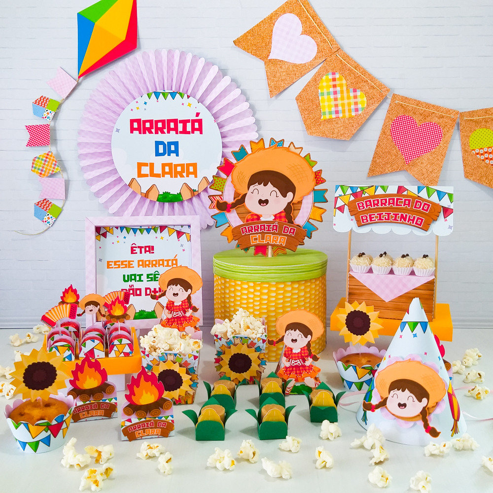 Caixinhas personalizadas, milk, cone lembrancinhas, decoração Kit de festa aniversário festa junina - arraiá menina