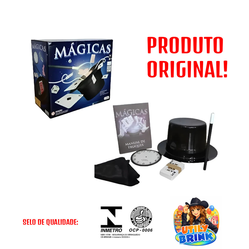 Magica Brinquedo Infantil Kit 30 Truques Cartola Varinha Baralho Pais e Filhos Meninos e Meninas