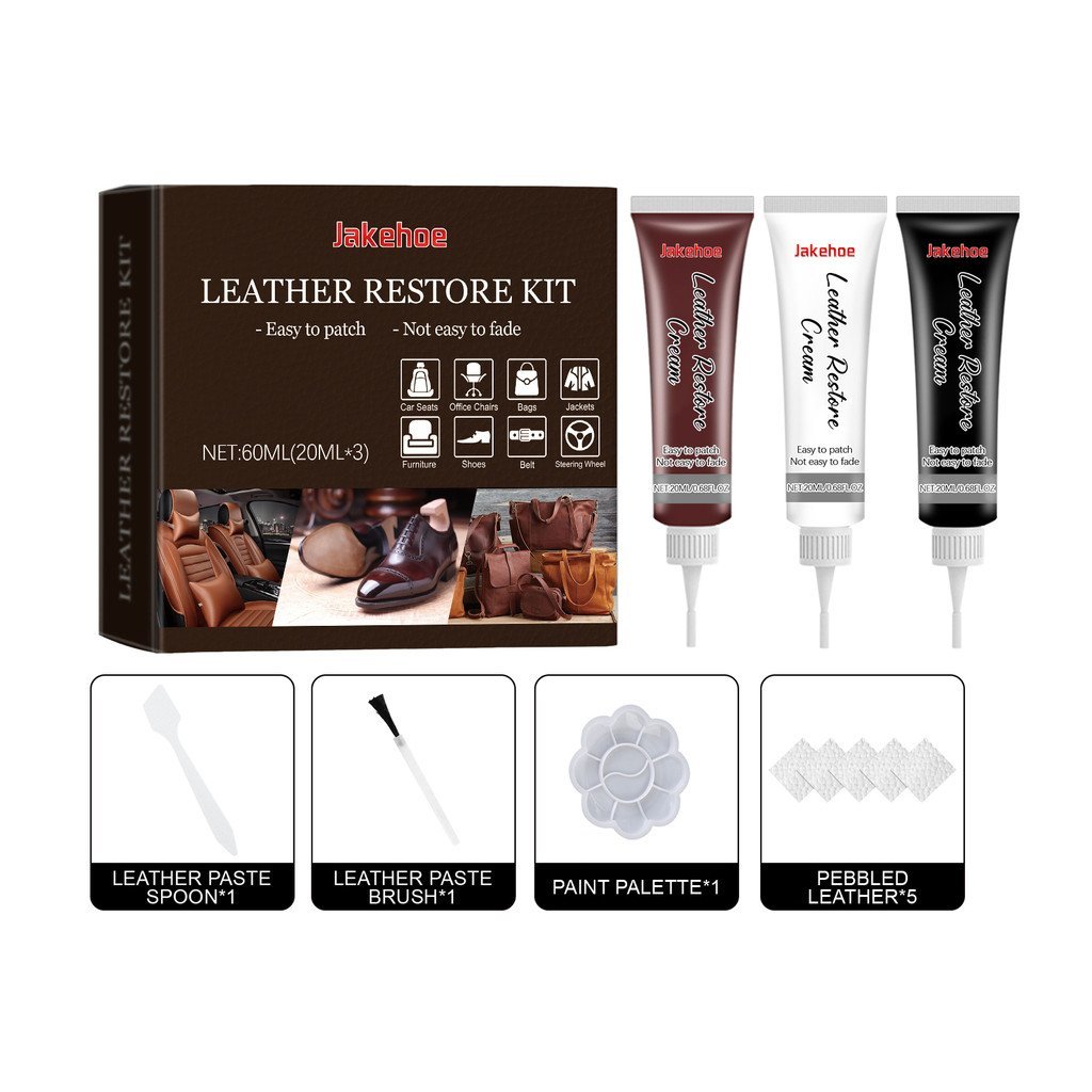 Creme Reparador de Couro Jakehoe para reparo e manutenção de roupas, móveis, sofás, assentos e interiores de carros.