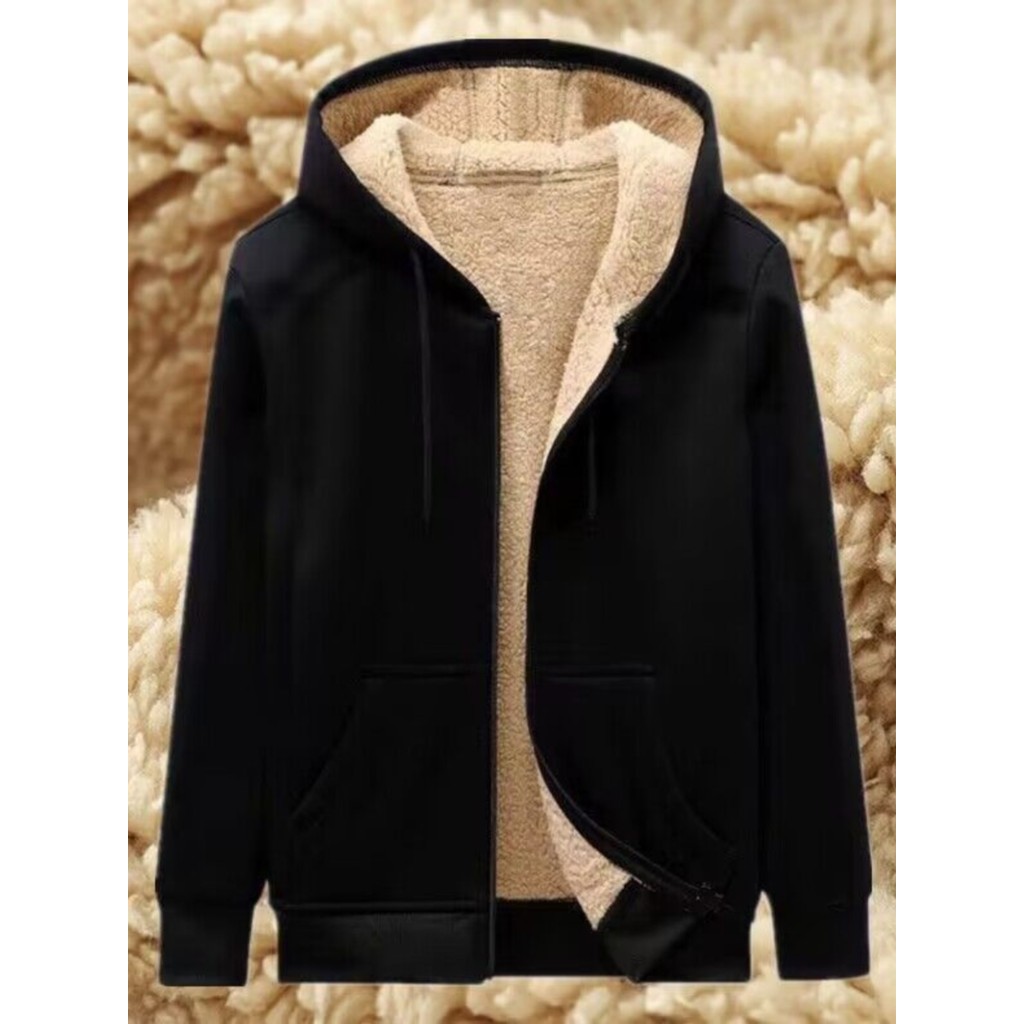 Cardigan de lã de cordeiro masculino moletom adolescente forro de lã engrossado topo estudante masculino zíper com capuz