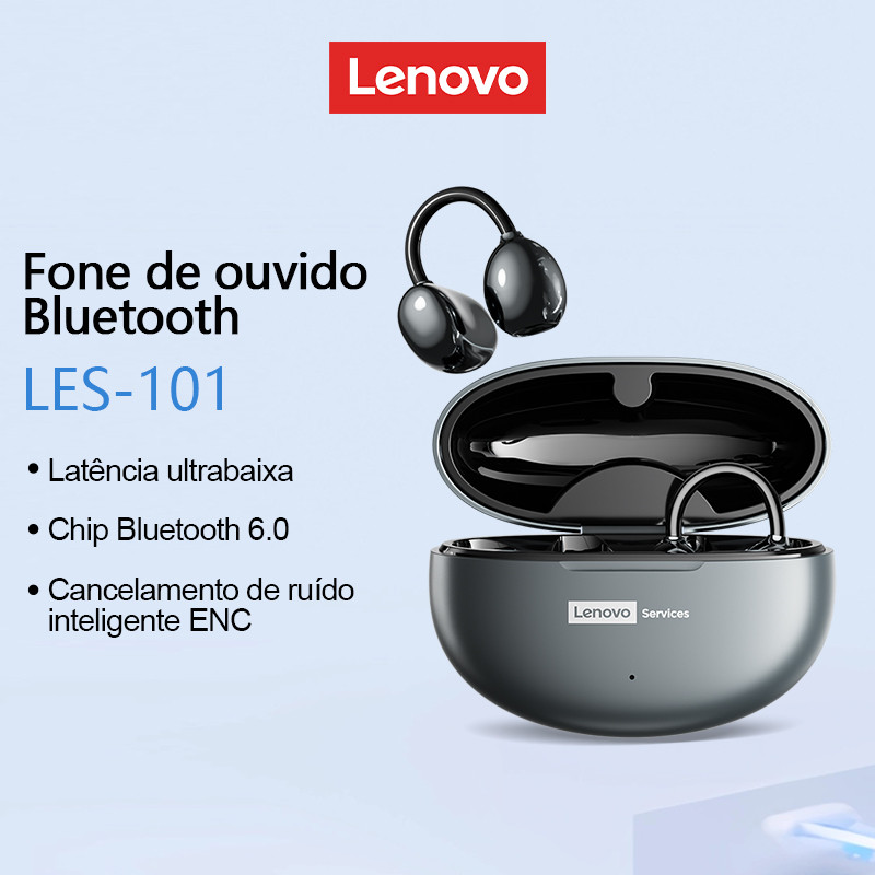 Lenovo LES-101 Fones De Ouvido Bluetooth Alta Fidelidade Efeito Qualidade Som ENC Redução Ruído Confortável Sensível Ao