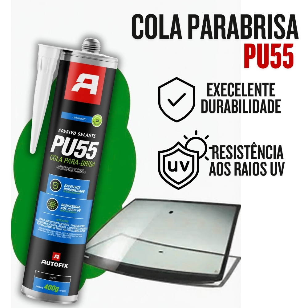 Cola Para-Brisa Vidro Automotivo PU55 Preto Autofix 400g em Oferta na Shopee