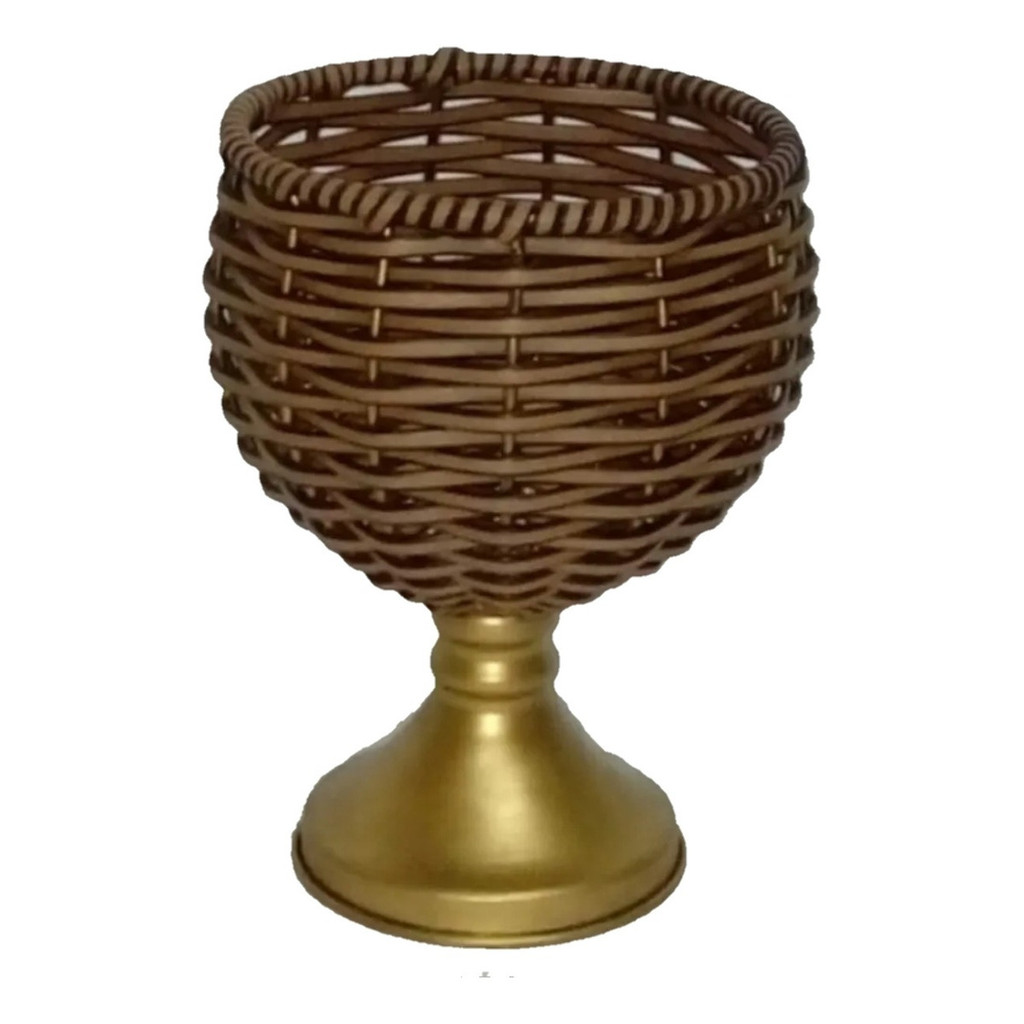 Vaso De Mesa Taça COPO Redondo Junco base metal