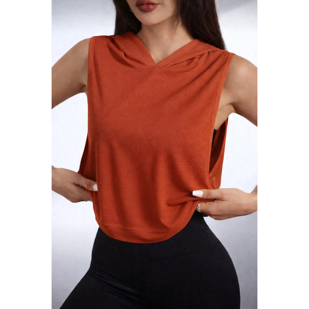 Regata DryFit Feminina Fitness c/ Capuz - Tule Camiseta Top Treino Esporte academia look corta vento — imagem 1