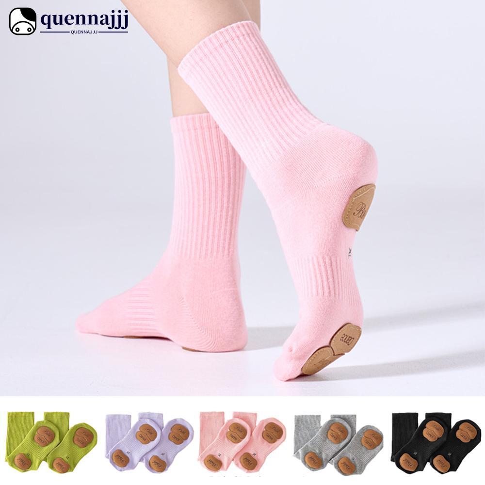 QUENNA 1 Par De Meias De Dança De Tubo Médio Com Sola Antiderrapante Resistente Ao Desgaste De Couro Esportes Yoga Algod