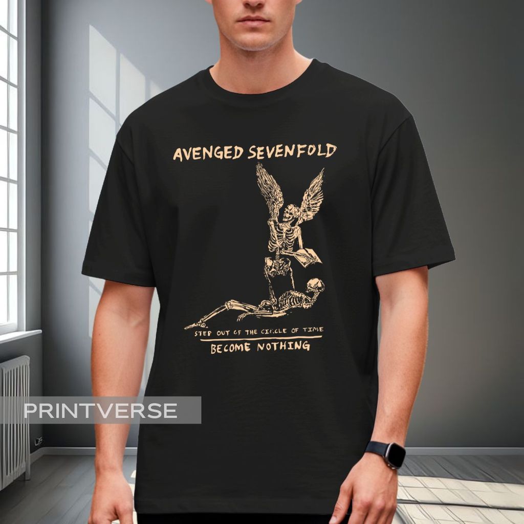 Camiseta Avenged Skeleton Angel Become Nothing Sevenfold Banda Rock Metal Show Album Camisa Estampada Unissex Plus Size