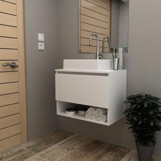 Balcão Gabinete Suspenso para Banheiro 60cm com 1 Porta e Nicho BN3606 Branco em Oferta na Shopee