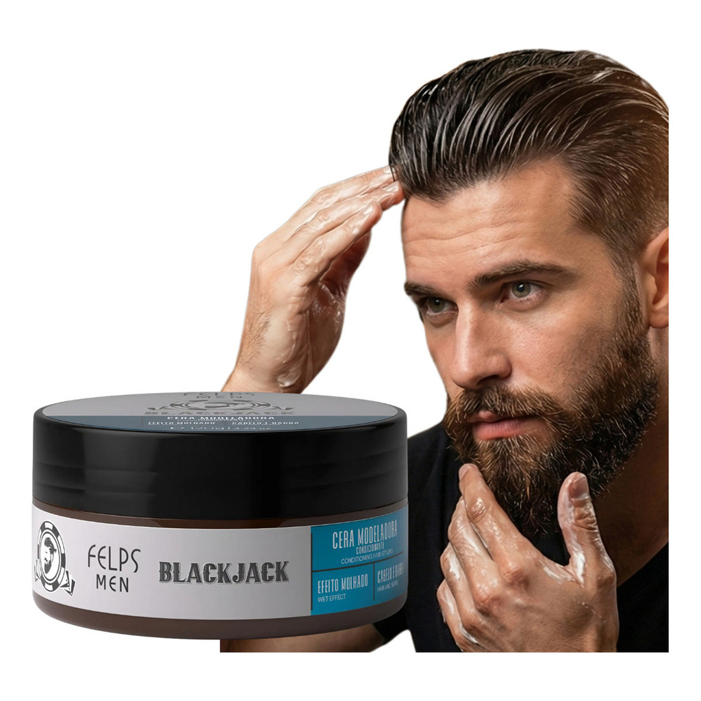 Pomada Modeladora Masculina Cabelo e Barba Efeito Molhado Brilho Pós Banho Alta Fixação Felps Men