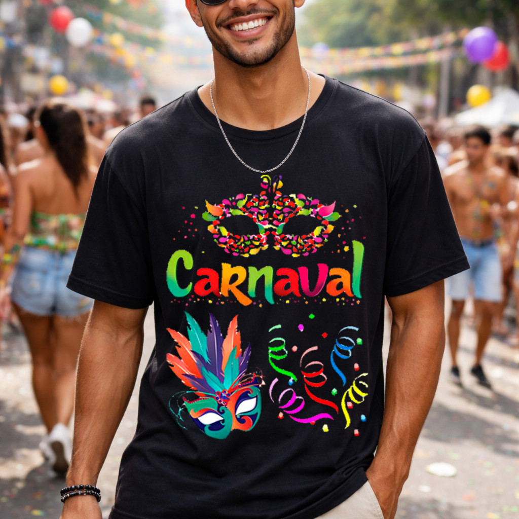 Camiseta Unissex Personalizada Carnaval Folia 01 Festa Carnavrou Camisa Algodão Básica E Leve
