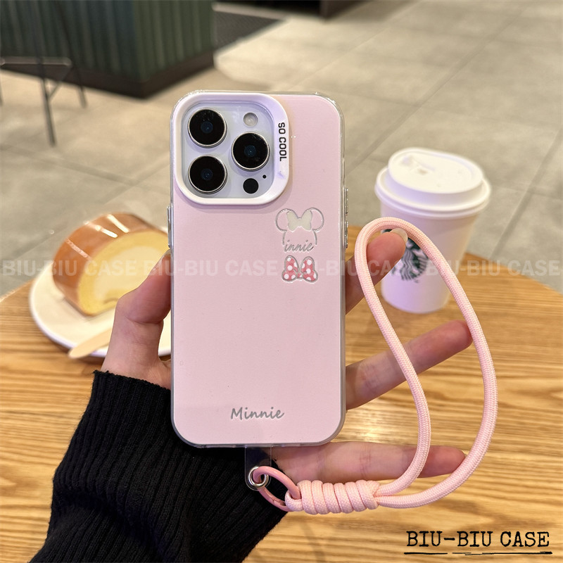 Capinha capa de Mickey Rosa para iPhone 17 11 12 13 15 14 16 Pro Max Xr Xs Max 7+ 8+ pulseira rosa Capa TPU choque