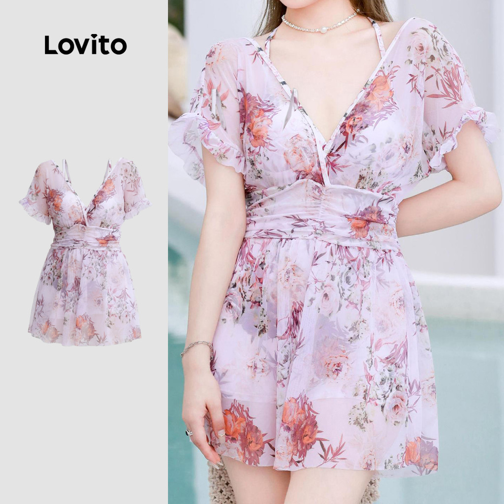 Lovito Maiô Boho de Uma Peça Maiô Falso 2 em 1 para Primavera/verão para Mulheres LNE130063 em Oferta na Shopee
