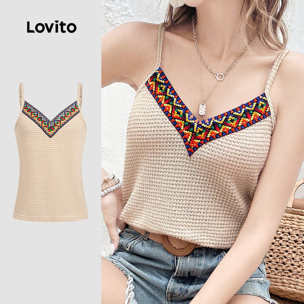 Lovito  Casual Top Tecido Costura Lazer Estilo Resort Top Primavera/verão para Mulheres. L172ED1625 em Oferta na Shopee