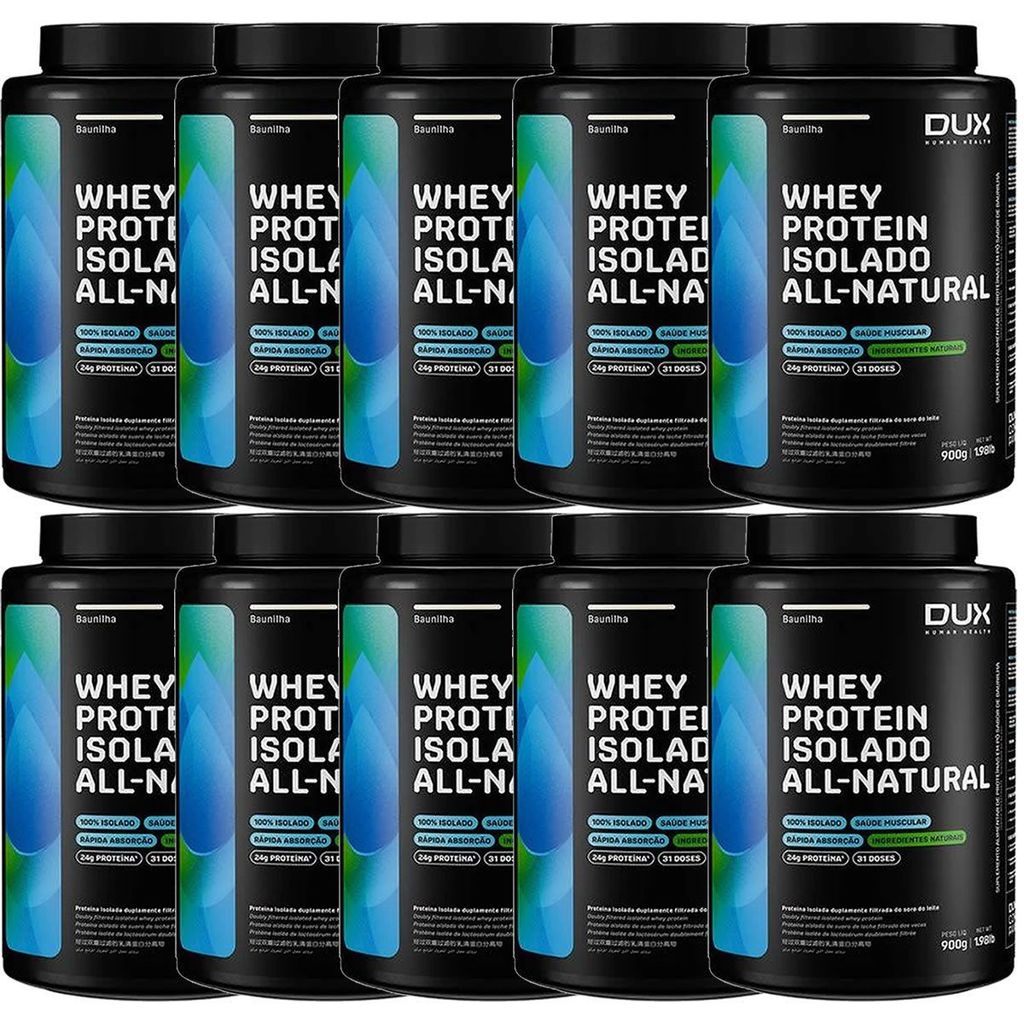 Kit 10X Whey Protein Isolado All Natural - 900g Baunilha - Dux Nutrition