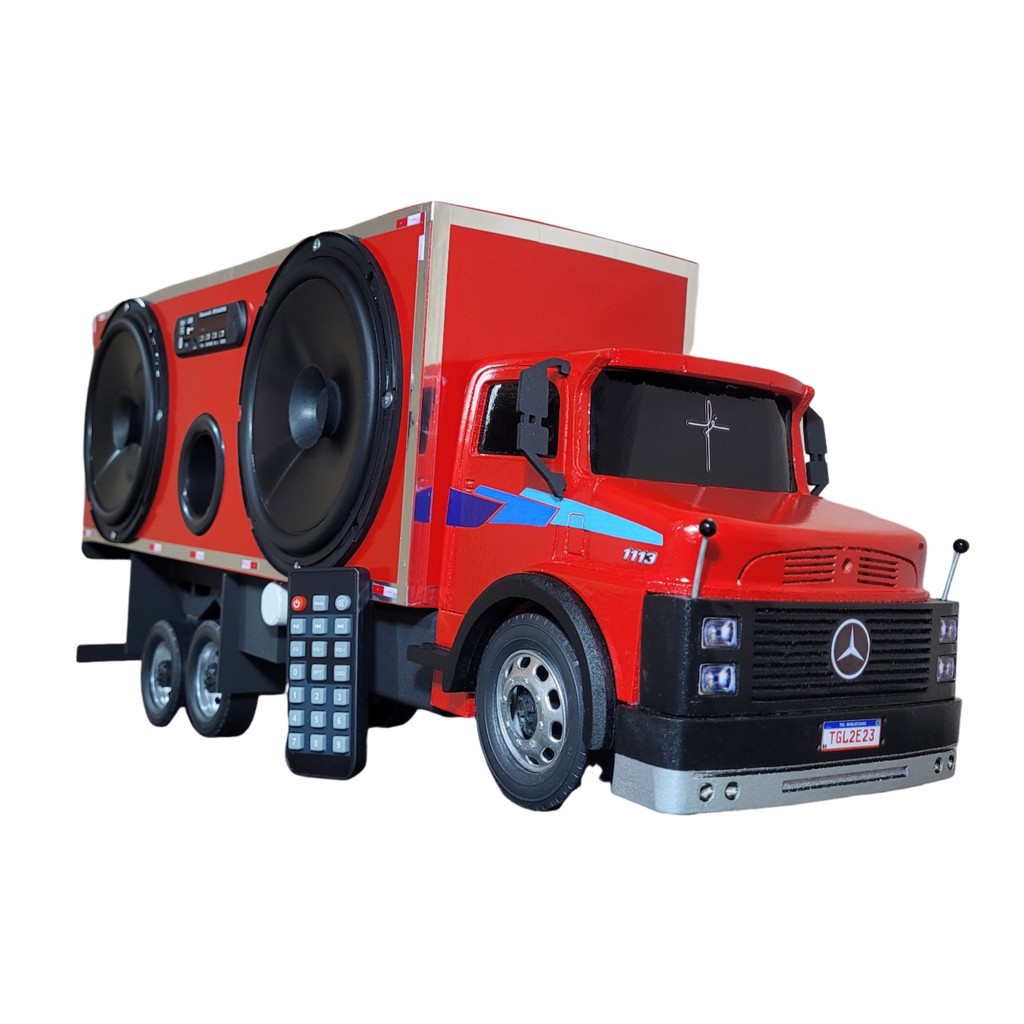 Caminhão 1113 Baú Caixa Som Bluetooth Usb Miniatura Vermelho