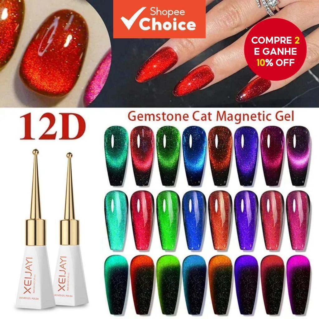 XEIJAYI 8pcs 10ml Glitter Gel Prego 12D Olho De Gato Eficaz UV LED Soak Off em Oferta na Shopee