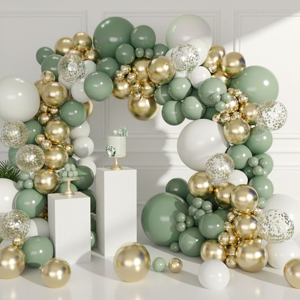 Kit 145 Balões + Fita Bexiga Verde Branco Liso Cromado Dourado Arco Desconstruído Decoração Enfeite Festa Aniversario em Oferta na Shopee