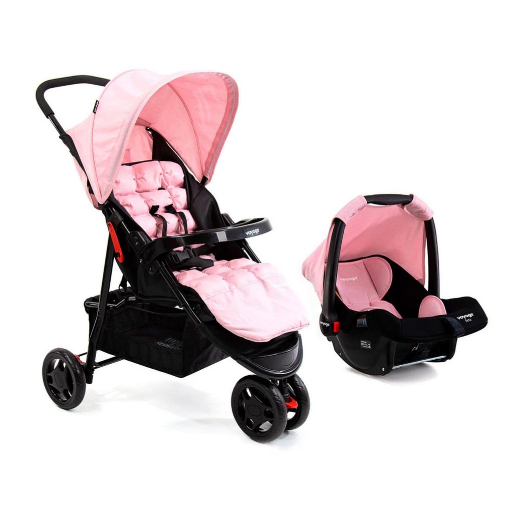 Carrinho com Bebê Conforto Travel System Delta TS Duo Pro Rosa Mescla Voyage