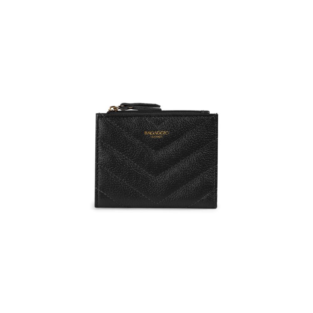 Carteira de Couro Feminina com Zíper Pequena Zig Zag Preta em Oferta na Shopee