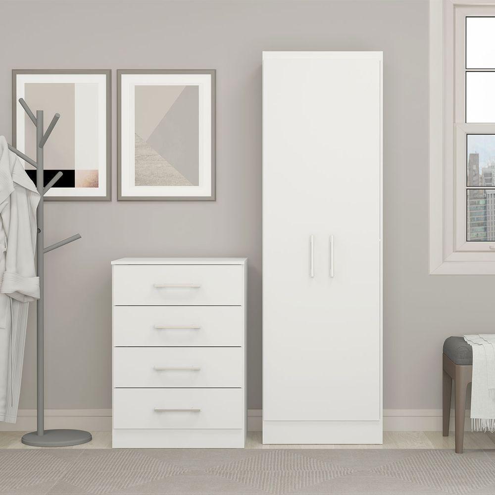 Kit Cômoda E Armário Multiuso 2 Portas 4 Gavetas Menu Móveis Branco