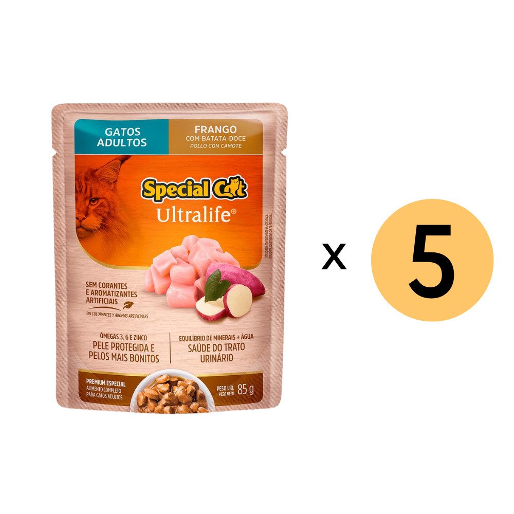 Kit 5 Ração Special Cat Sachê Gatos Adultos Frango 85G em Oferta na Shopee