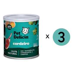 Kit 3 Ração Úmida Pet Delícia Gatos Cordeiro 320G