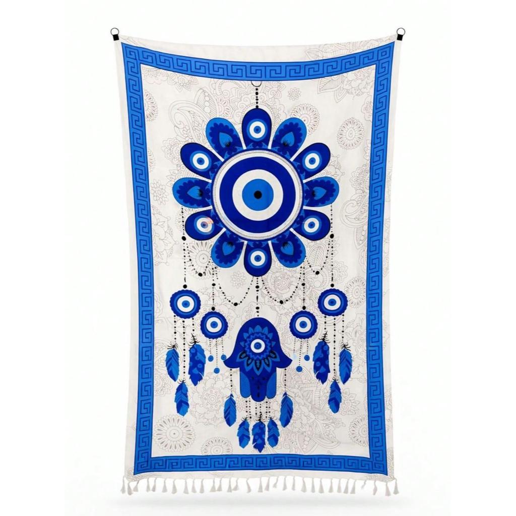 Canga Olho Grego Mão De Fátima Hamsa Proteção Boho Mar -#775