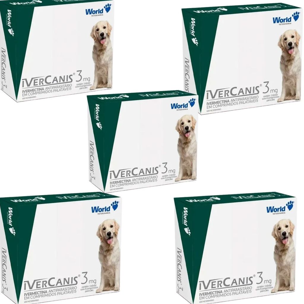 05 Ivernectina Ivercanis 3mg Cães 15kg 4 Comprimidos World