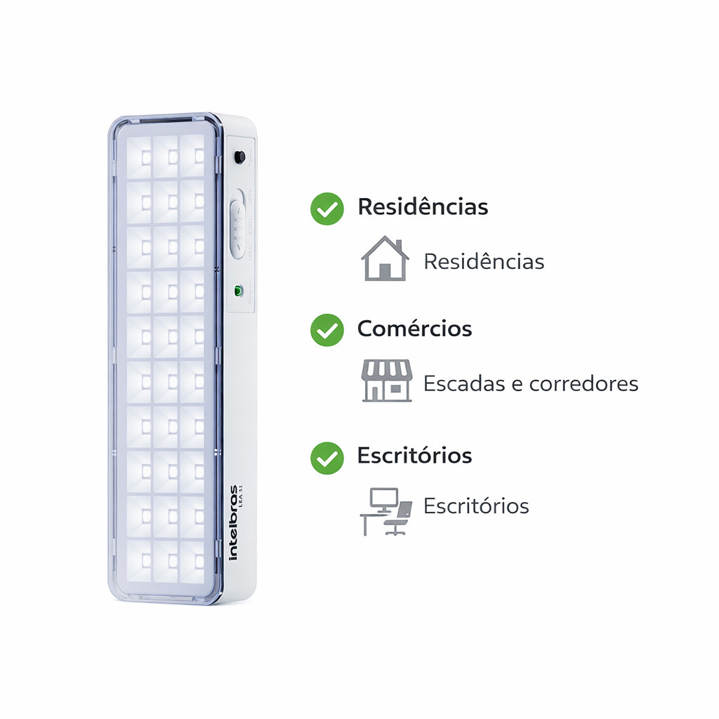 Luminária de Emergência Intelbras Lea 31 LED Luz de Emergência Bivolt Recarregável Falta de Energia Apagao
