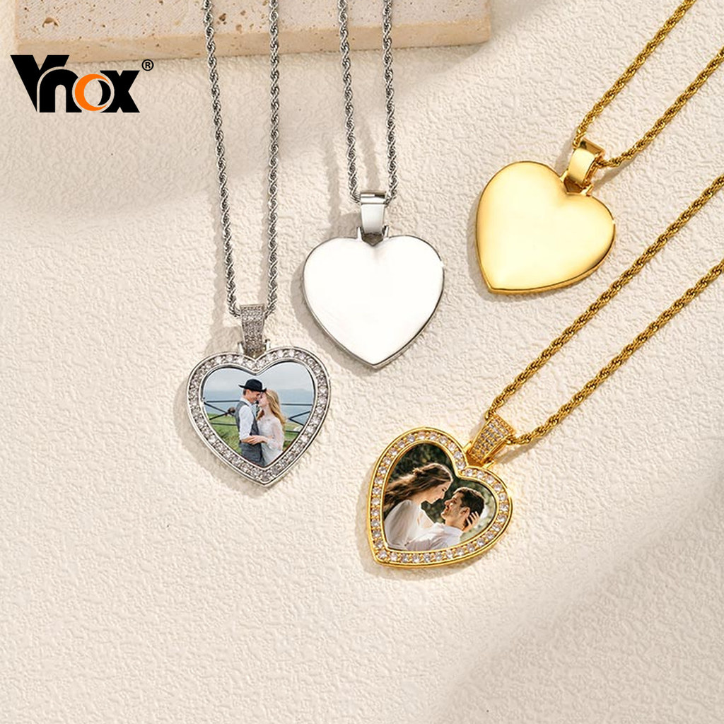 Vnox Colar Com Pingente Em Forma De Coração Foto Personalizada Para Homens E Mulheres , Personalizado Da Moda , Joias Ca em Oferta na Shopee