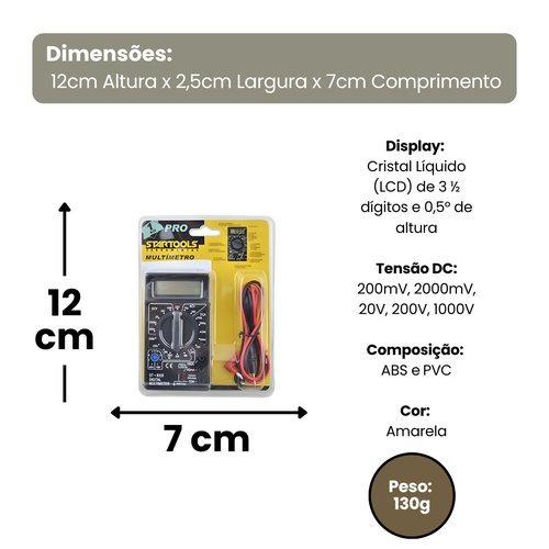 Multimetro Digital Portatil Medidor Eletrico Tester Display Lcd Preto