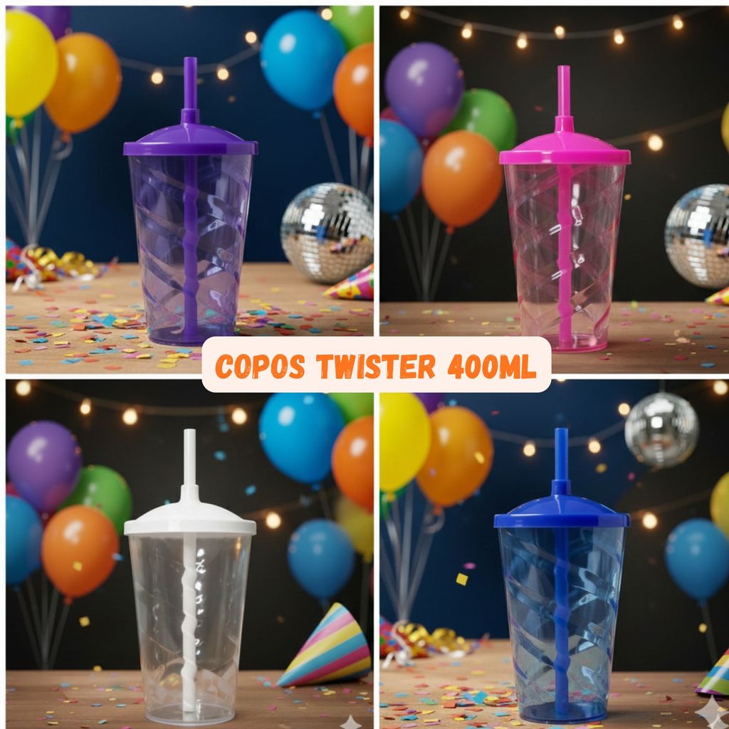 Copos Twister 400ml Com Tampa E Canudo Para FESTA -VARIAS CORES ENVIO IMEDIATO