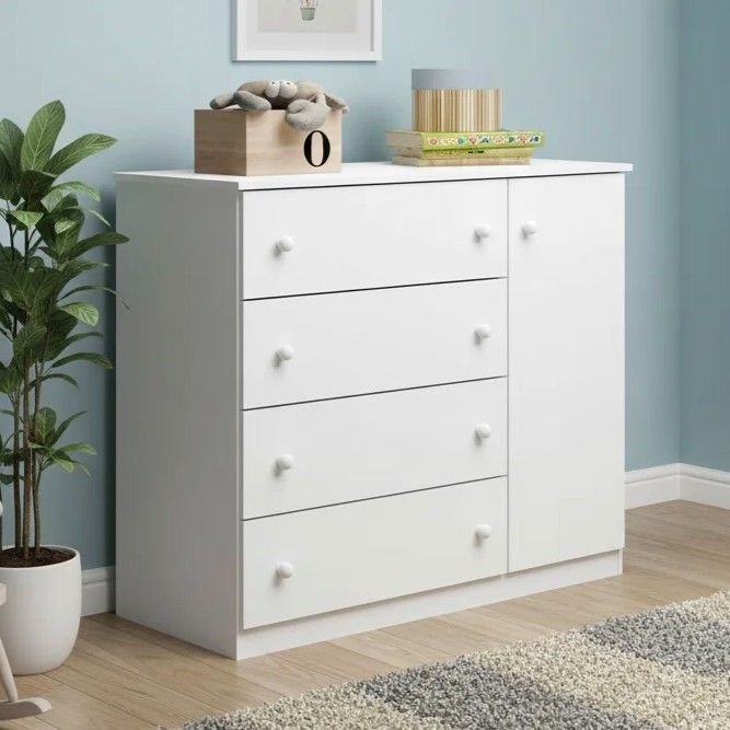 Cômoda de Bebê Infantil 4 Gavetas 1 Porta Helena Branco em Oferta na Shopee