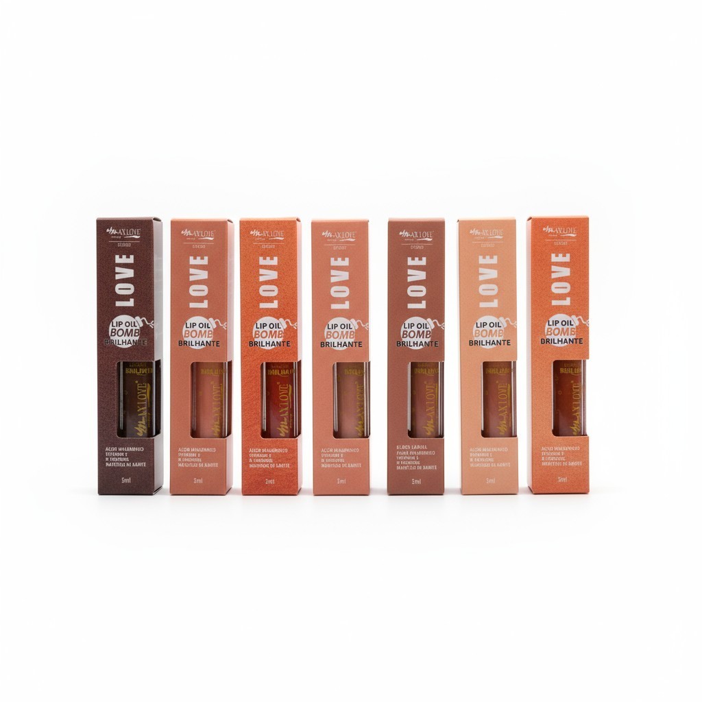 KIT COM 6 LIP OIL BOM BRILHANTE PARA LÁBIOS SUAVES E RADIANTES - MAX LOVE