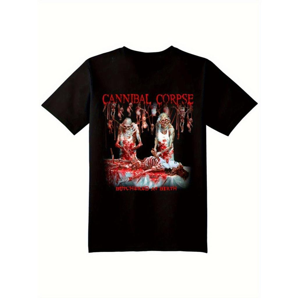 T-shirt preta para homem Cannibal Corpse - T-shirt gráfica de horror Butchered at Birth, merch de banda de heavy metal c