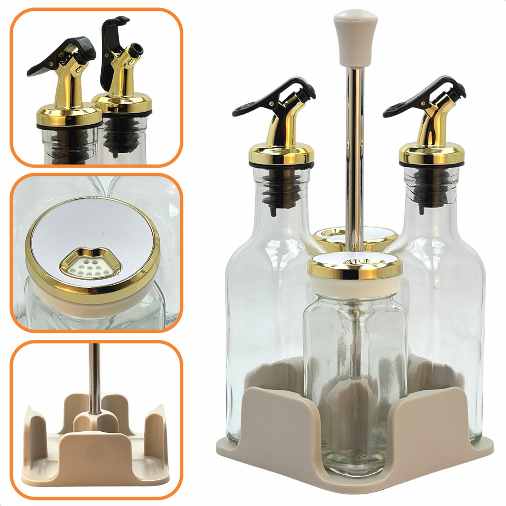 Conjunto Galheteiro De Mesa Porta Azeite Saleiro Vinagre Paliteiro Grande 4 Peças - Branco