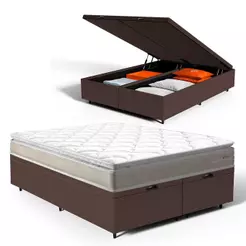 Cama Box Baú com Colchão de Espuma D45 Pillow Top Ortopédico Domo Queen 158cm