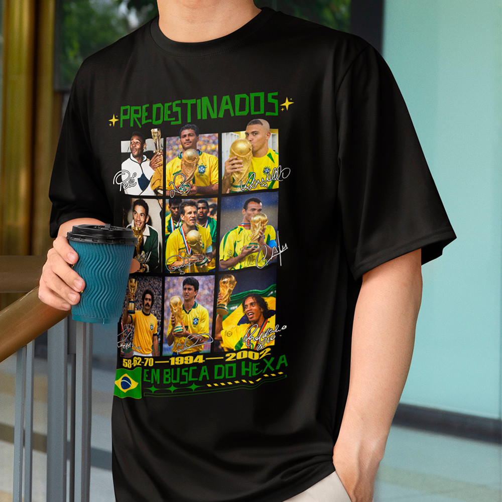 Camiseta Brasil Masculina Copa Do Mundo Campeão Jogador Futebol Hexa Camisa Algodão Premium