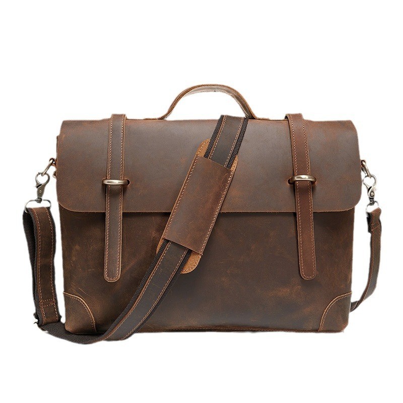 [All-Match masculino] Bolsa de ombro retrô carteiro Bolsa mensageiro de couro de primeira camada