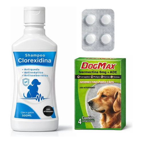 Shampoo Clorexidina + Ivermectina 6mg Para Cães 15kg a 30kg